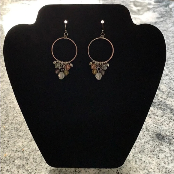 None Jewelry - Silver Circle Earrings with Dangling Beads